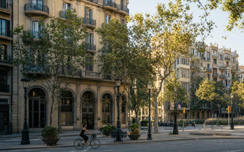 Arquitectura urbana de Barcelona y una bicicleta